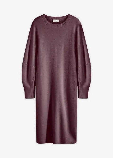 Strickkleid mit voluminösen Ärmeln in lila von vorne - bonprix