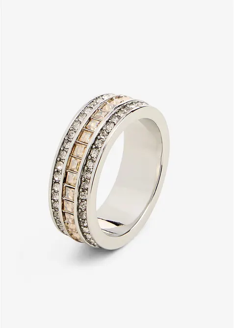 Ring veredelt mit Glaskristallsteinen in silber von vorne - bonprix