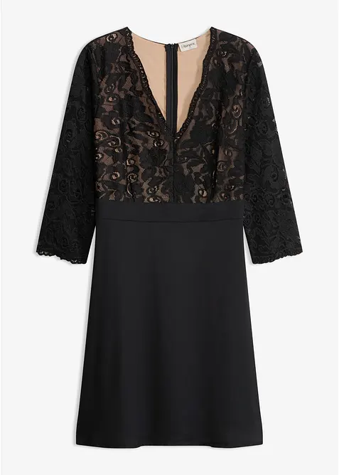 Cocktailkleid mit Spitze in schwarz von vorne - bonprix