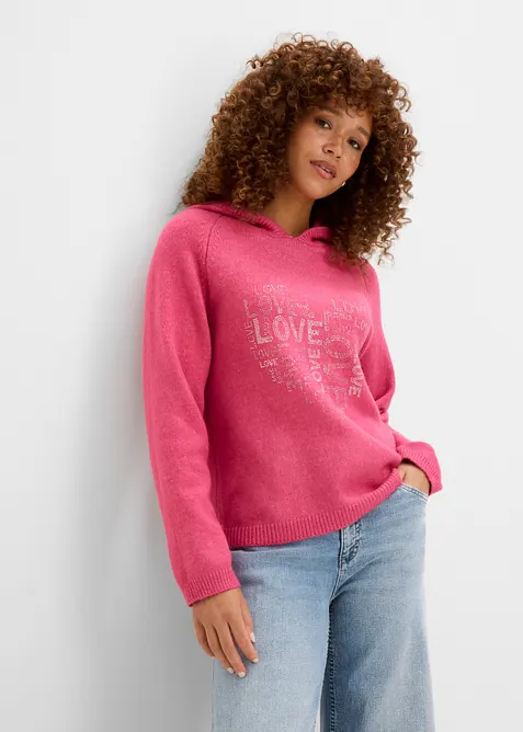 Feinstrickpullover mit Glitzersteinchen in rosa von vorne (im Anschnitt) - bonprix