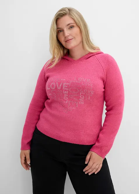 Feinstrickpullover mit Glitzersteinchen in rosa von vorne (im Anschnitt) - bonprix