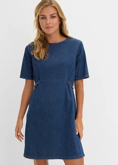 Jeanskleid aus Baumwolle mit Stretch in blau von vorne (Totalaufnahme) - bonprix