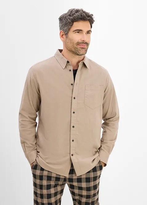 Flanellhemd aus Bio-Baumwolle in Regular Fit in braun von vorne (im Anschnitt) - bonprix