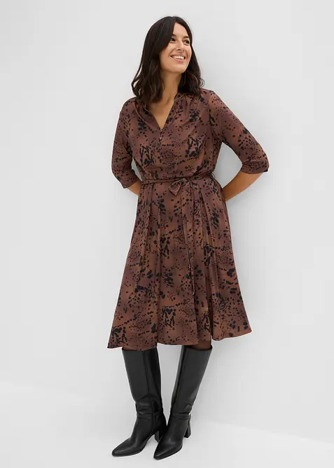 Jerseykleid mit Bindeband in braun von vorne (Totalaufnahme) - bonprix