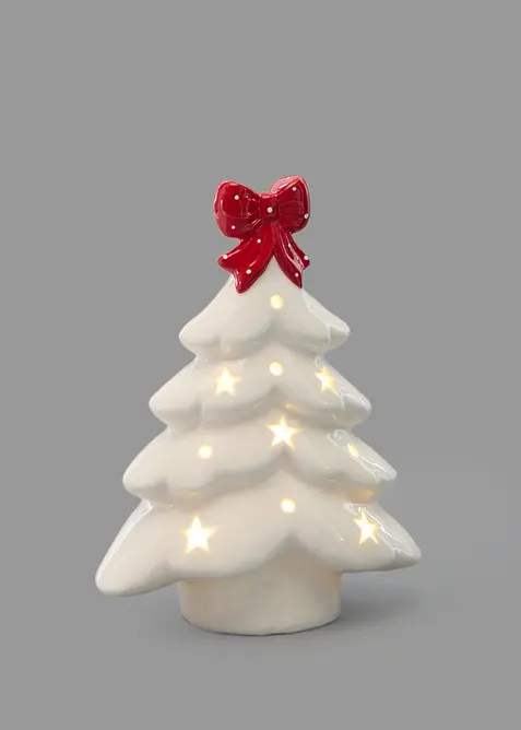 LED-Deko-Objekt Tannenbaum mit Schleife in weiß von vorne - bonprix