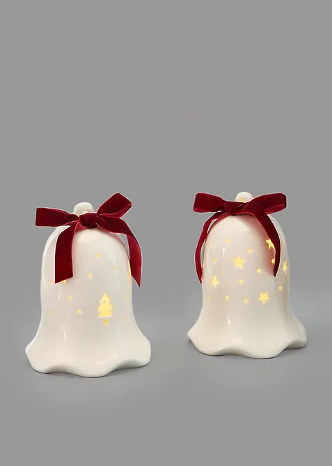 LED-Deko-Objekt Glocken mit Schleife (2er Pack) in weiß von vorne - bonprix