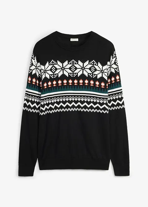 Norweger-Pullover in Regular Fit in schwarz von vorne - bonprix