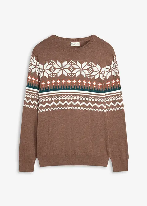 Norweger-Pullover in Regular Fit in braun von vorne - bonprix
