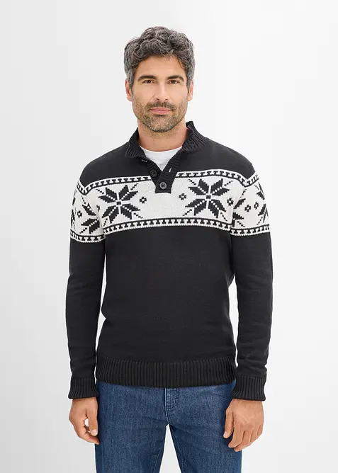 Norweger-Pullover in Regular-Fit in schwarz von vorne (im Anschnitt) - bonprix