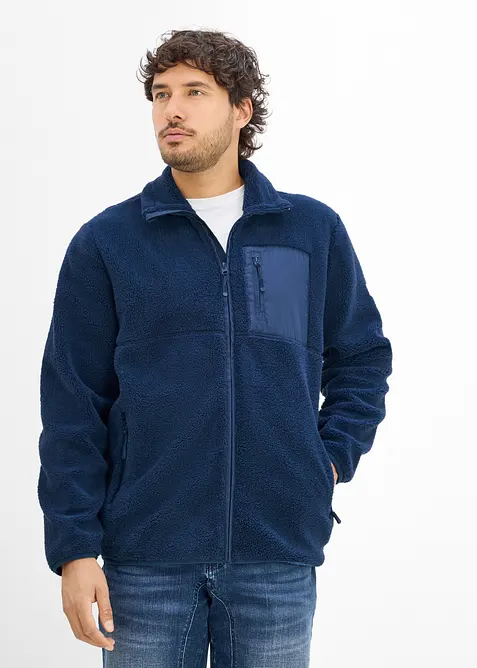 Teddy-Fleece-Jacke in blau von vorne (im Anschnitt) - bonprix