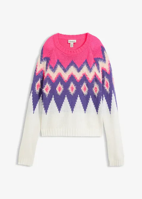 Fair-Isle-Grobstrick-Pullover in weiß von vorne - bonprix