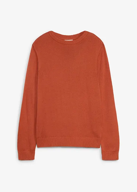 Grobstrick-Pullover mit Rundhalsausschnitt in braun von vorne - bonprix