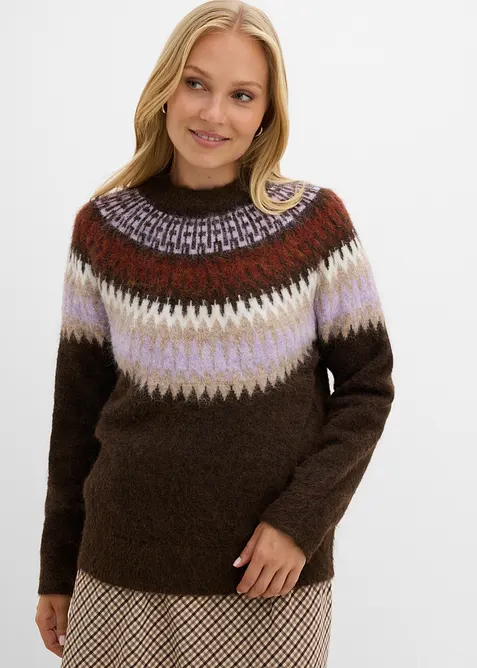 Norweger-Pullover mit Rundhals-Ausschnitt in braun von vorne (im Anschnitt) - bonprix