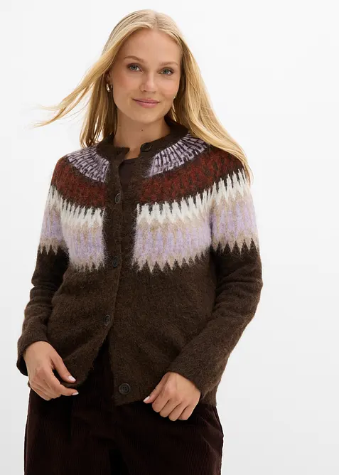 Norweger-Strickjacke in braun von vorne (im Anschnitt) - bonprix