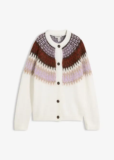Norweger-Strickjacke aus weichem Woll-Mix in weiß von vorne - bonprix