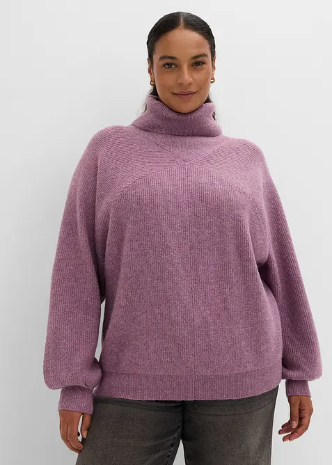 Rollkragenpullover mit Pufferärmeln in lila von vorne (im Anschnitt) - bonprix