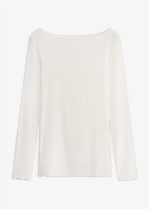 Ultralight Langarmshirt mit U-Boot-Ausschnitt aus Kaschmir-Mix in weiß von vorne - bonprix