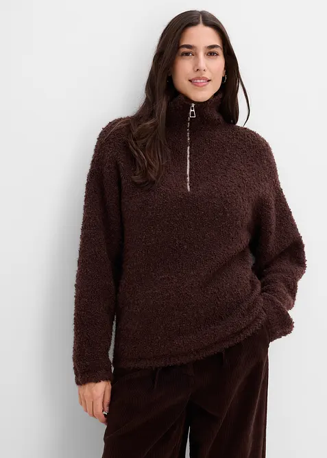 Troyer in Bouclé-Optik in braun von vorne (im Anschnitt) - bonprix