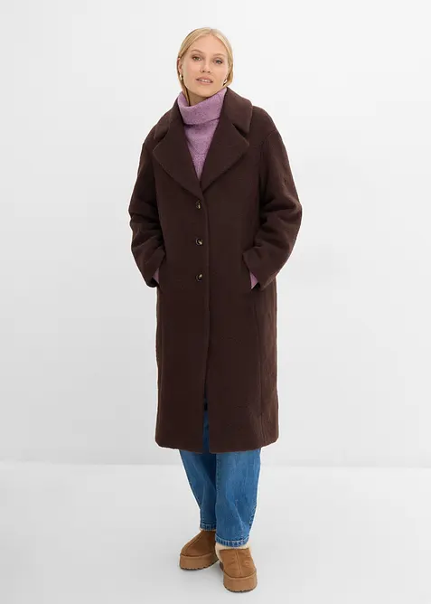 Outdoor-Mantel in Bouclé Optik in braun von vorne (Totalaufnahme) - bonprix