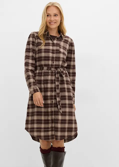 Hemdblusenkleid aus reiner Bio-Baumwolle in braun von vorne (Totalaufnahme) - bonprix