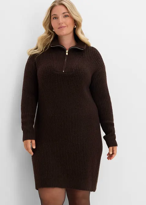 Strickkleid in braun von vorne (Totalaufnahme) - bonprix