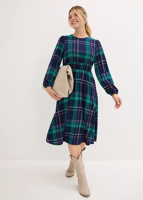 Flanellkleid aus reiner Baumwolle in blau im Look von vorne (Totalaufnahme) - bonprix