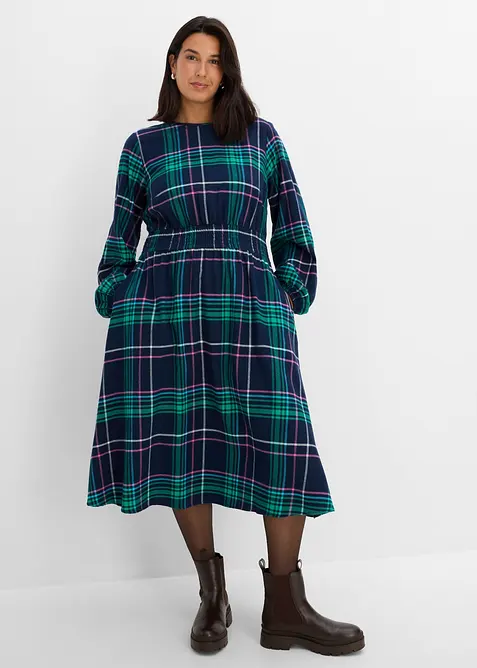 Flanellkleid aus reiner Baumwolle in blau von vorne (Totalaufnahme) - bonprix