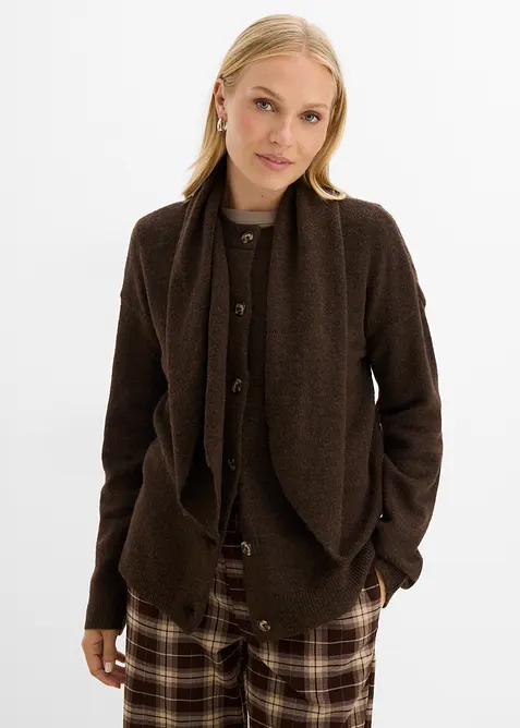 Strickjacke mit Schalkragen in braun von vorne (im Anschnitt) - bonprix