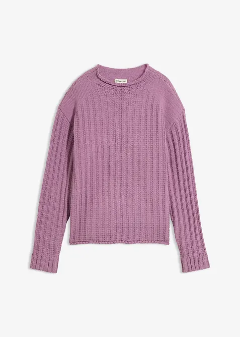 Grobstrick-Pullover in lila von vorne - bonprix