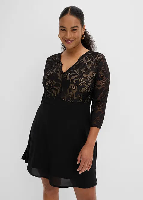 Cocktailkleid mit Spitze in schwarz von vorne (Totalaufnahme) - bonprix