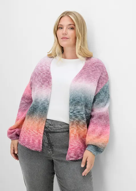 Grobstrickjacke mit Farbverlauf in schwarz von vorne (im Anschnitt) - bonprix