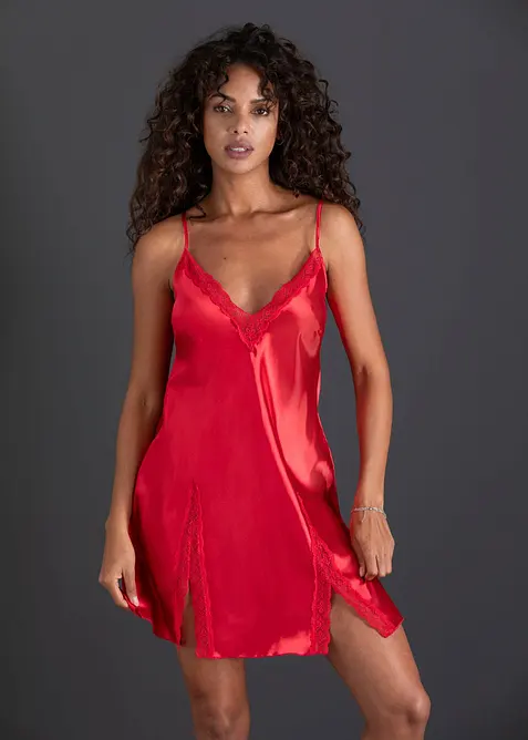 Satin Negligé in rot von vorne (Totalaufnahme) - bonprix