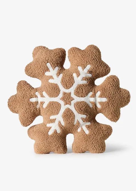 flauschiges Schneeflocke Dekokissen in braun von vorne - bonprix