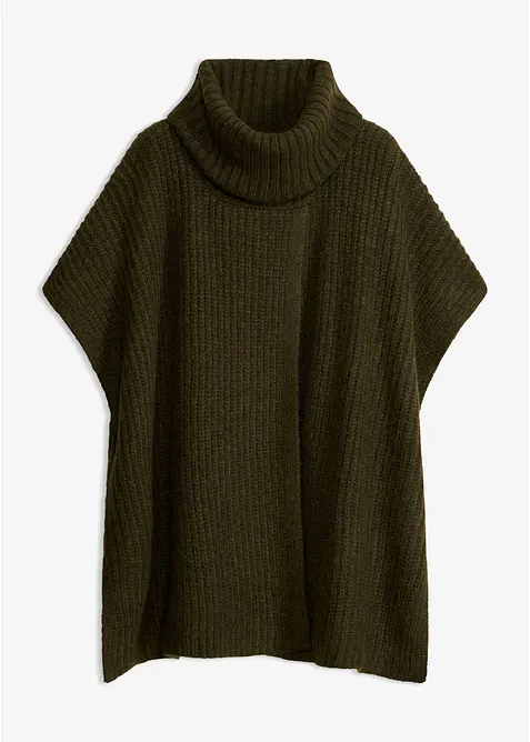 Poncho-Pullover aus weichem Woll-Mix in grün von vorne - bonprix