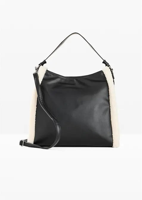 Handtasche mit Teddyfell in schwarz von vorne - bonprix