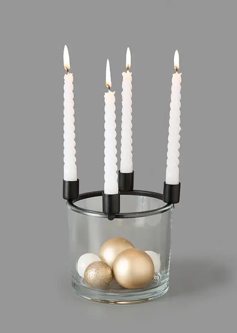 Adventskerzenhalter mit Dekoschale in schwarz von vorne - bonprix