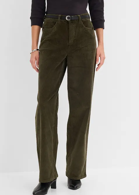 Cordhose mit ausgestelltem Bein in grün von vorne - bonprix
