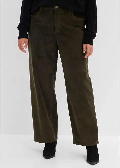 Cordhose mit ausgestelltem Bein in grün von vorne - bonprix