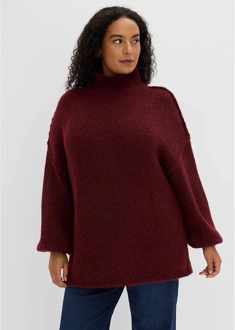 Grobstrick-Pullover mit hohem Kragen in rot von vorne (im Anschnitt) - bonprix