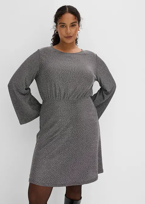 Jerseykleid mit Glitzereffekt und Strasssteinchen in grau von vorne (Totalaufnahme) - bonprix