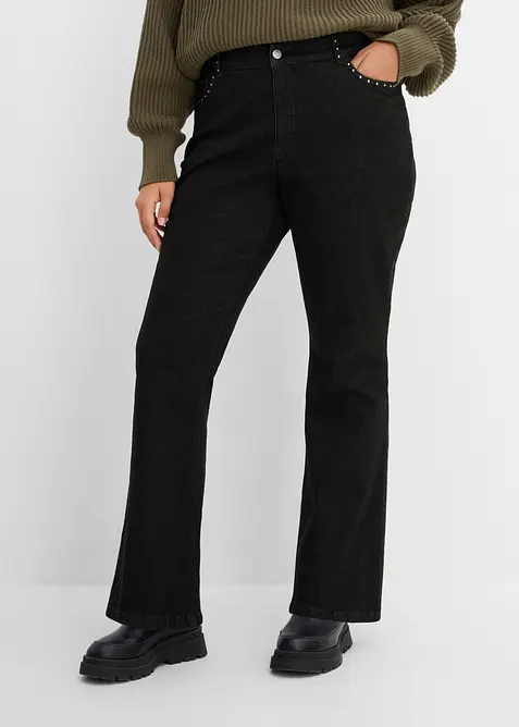 Bootcut-Jeans High Waist in schwarz von vorne - bonprix