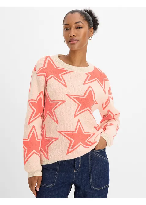 Boxy-Pullover in beige von vorne (im Anschnitt) - bonprix