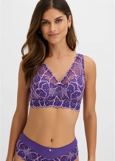Minimizer Bralette mit zweifarbiger Spitze in lila von vorne (im Anschnitt) - bonprix