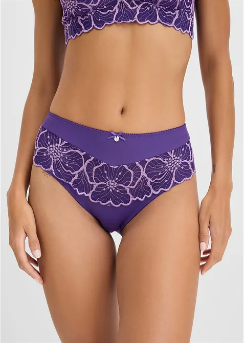 Maxislip mit zweifarbiger Spitze in lila von vorne - bonprix