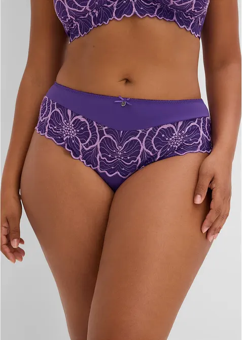 Maxislip mit zweifarbiger Spitze in lila von vorne - bonprix