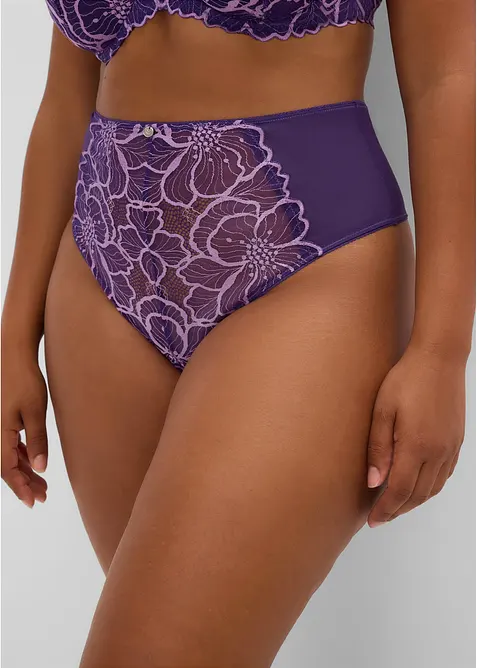 Taillenstring mit zweifarbiger Spitze in lila von vorne - bonprix