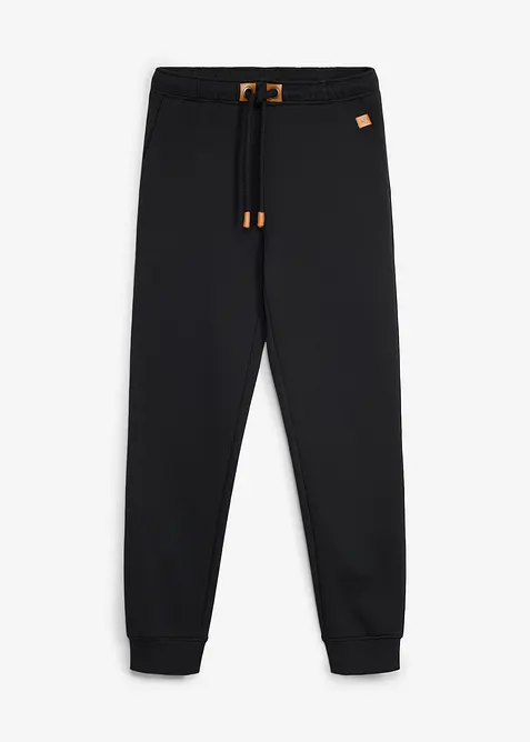 Jogginghose aus schwerer Qualität mit PU-Details in schwarz von vorne - bonprix
