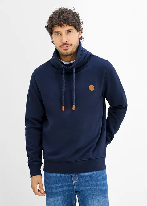 Sweatshirt aus schwerer Qualität mit PU-Details in blau von vorne (im Anschnitt) - bonprix
