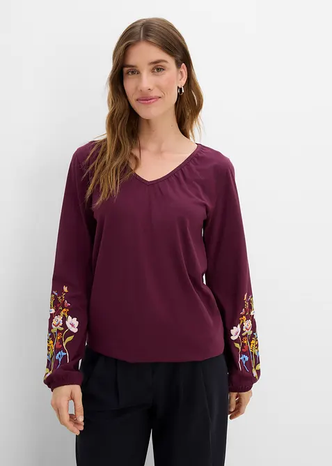 Langarmshirt aus Bio-Baumwoll-Stretch in rot von vorne (im Anschnitt) - bonprix