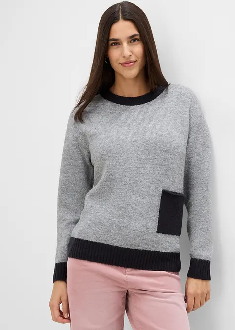 Loose-Fit Strickpullover in grau von vorne (im Anschnitt) - bonprix